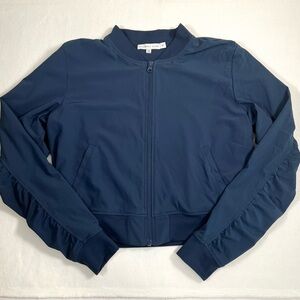 SINCERELY‎ JULES Women’s Navy Full Zip Crop Jacket Ruched Sleeves Size Medium